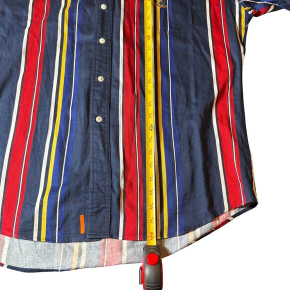 Vintage Chaps Ralph Lauren Shirt Mens Large Striped Vertical Crest Short Sleeve - Picture 5 of 6